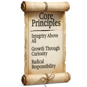 Download this Presentation Clipart showcasing core principles on an unrolled scroll.