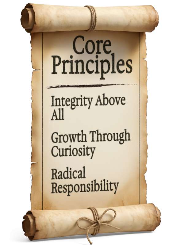 This Presentation Clipart shows a preview of Core Principles Unrolled Scroll Customizable