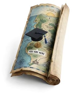 Download this Presentation Clipart illustrating a graduate's journey to success.