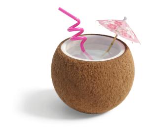 Download this Presentation Clipart featuring a coconut drink for tropical vacation and relaxation themed presentations and designs.