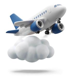 Download this Presentation Clipart featuring an airplane flying above the clouds for presentations or designs about travel.