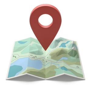 Download this Presentation Clipart featuring a location mark over a map for travel-themed presentations.