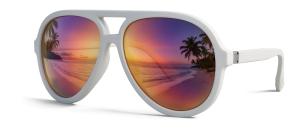 Download this Presentation Clipart showcasing stylish sunglasses reflecting a beautiful beach scene.