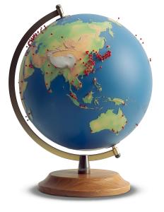 Download this Presentation Clipart featuring a globe with travel destination pins.