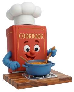 Download this Presentation Clipart featuring a cheerful cookbook character cooking.
