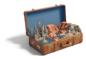Download this Presentation Clipart featuring a suitcase with iconic American destinations.