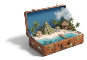 Download this Presentation Clipart featuring a suitcase revealing a vacation destination in Mexico.