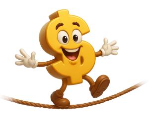 Download this Presentation Clipart featuring a dollar sign balancing on a rope to illustrate financial risks and strategies.