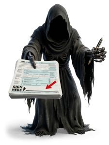 Download this Presentation Clipart featuring the grim reaper symbolizing death and taxes.