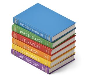 Download this Presentation Clipart featuring a colorful stack of study books for educational themes.