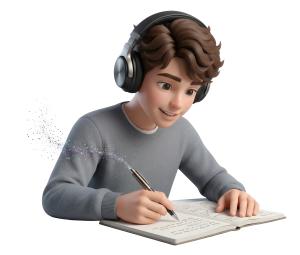 Download this Presentation Clipart featuring a focused boy writing in a notebook, perfect for educational themes.