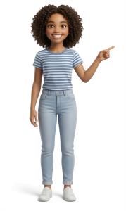 Download this Presentation Clipart featuring a cheerful girl pointing to emphasize important information.