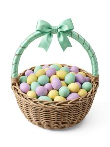 Download this Presentation Clipart featuring a colorful basket of pastel Easter eggs.
