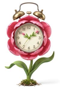 Download this Presentation Clipart featuring a springtime clock flower metaphor.