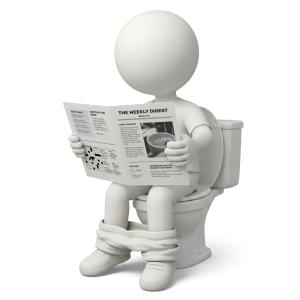 Download or customize this Presentation Clipart featuring a humorous figure reading the newspaper on the toilet.
