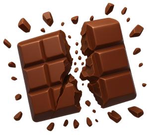 Download this Presentation Clipart featuring a chocolate bar shattering joyfully, perfect for sweet-themed visuals.