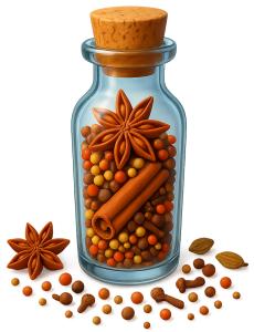 Download this Presentation Clipart featuring an elegant glass vial filled with enchanting spices.