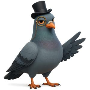 Download this Presentation Clipart featuring a sophisticated pigeon with a top hat and monocle.