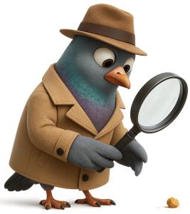 Download this Presentation Clipart featuring a clever detective pigeon solving mysteries.