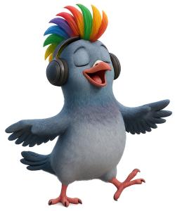 Download this Presentation Clipart featuring a colorful dancing pigeon with a mohawk.