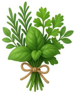 Download this Presentation Clipart featuring a bunch of fresh herbs for culinary and wellness themes.