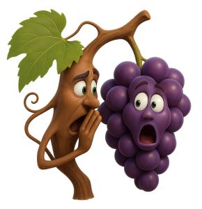 Download this Presentation Clipart featuring a vine and grape reacting to unexpected gossip.