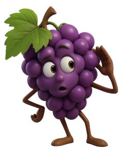 Download this Presentation Clipart featuring a playful grape character listening to gossip.