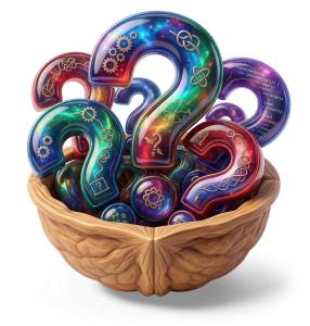 Download this Presentation Clipart featuring colorful question marks in a bowl, symbolizing problem-solving and inquiry.