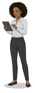 Download this Presentation Clipart featuring a professional woman using a tablet in the workplace.