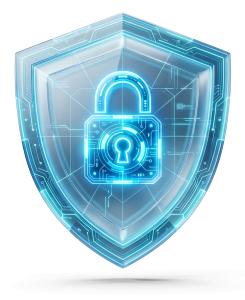 Download this Presentation Clipart featuring a cybersecurity defense shield symbolizing digital protection.