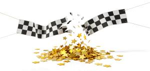Download this Presentation Clipart to symbolize success and completion with victory flags and golden stars.