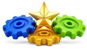Download this Presentation Clipart to illustrate successful collaboration with colorful gears and a star.