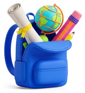 Download this Presentation Clipart featuring a colorful backpack filled with school supplies.