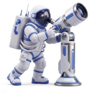 Astronaut Exploring Through Telescope PowerPoint clipart graphic preview.