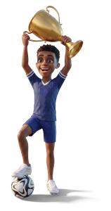 Soccer Player Man Holding Trophy PowerPoint clipart graphic preview.