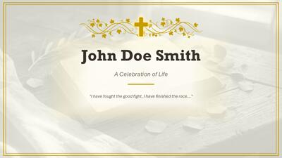Life Celebrated Elegant Memorial PowerPoint Template layout preview.