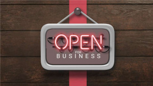 A neon sign flashing open in this SlideClip video project.