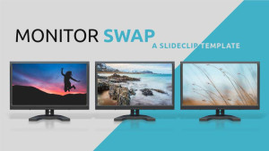 A group of three monitors shuffle their positions from slide to slide using SlideClip morphs.