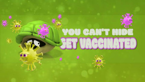 Cartoon Viruses Searching while a turtle hides in shell, Get vaccinated concept - SlideClip Video Project