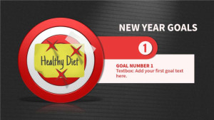 Five different layouts with a target, darts and corresponding bullet points