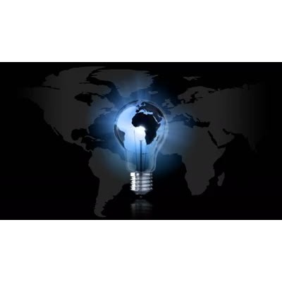 In this video the earth rotates 360 degrees and is fused into the middle of a clear light bulb.