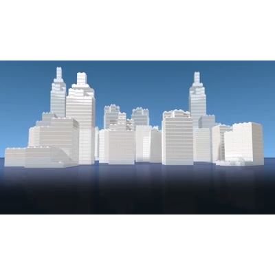 A video background of a city skyline slowly building from the ground up block by block.