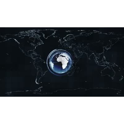 An animated earth with a sonar radar beam rotating around it as a world map scrolls across the background.