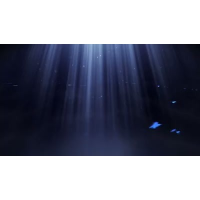 A subtle water effect animations on a dark blue background.  Sunbeams filter down from overhead in this looping video background.