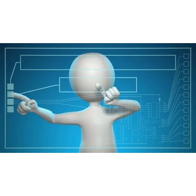 A futuristic grid being opened up by a stick figure.