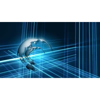A unique abstract earth video background with blue straight lines of light surrounding a stylize silhouette of the earth.