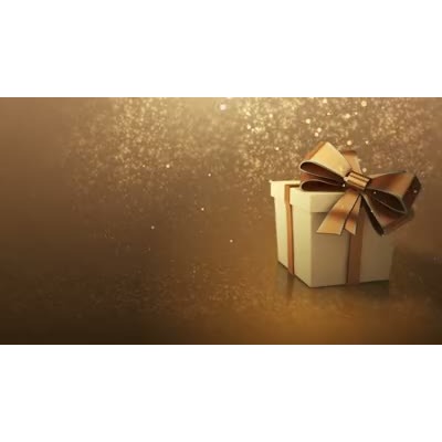 A single golden gift box is showered in golden dust and snow in this animated background concept of a Christmas gift, birthday present or special surprise.