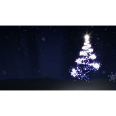 An abstract Christmas tree forms out of lights in a dark winter night in this animated holiday video background.  This video is 20 seconds long and does not loop.