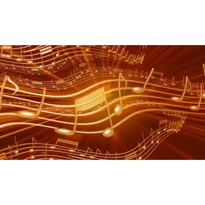 red music notes flying by close and in the distance