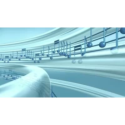 blue music notes flying by close and in the distance


